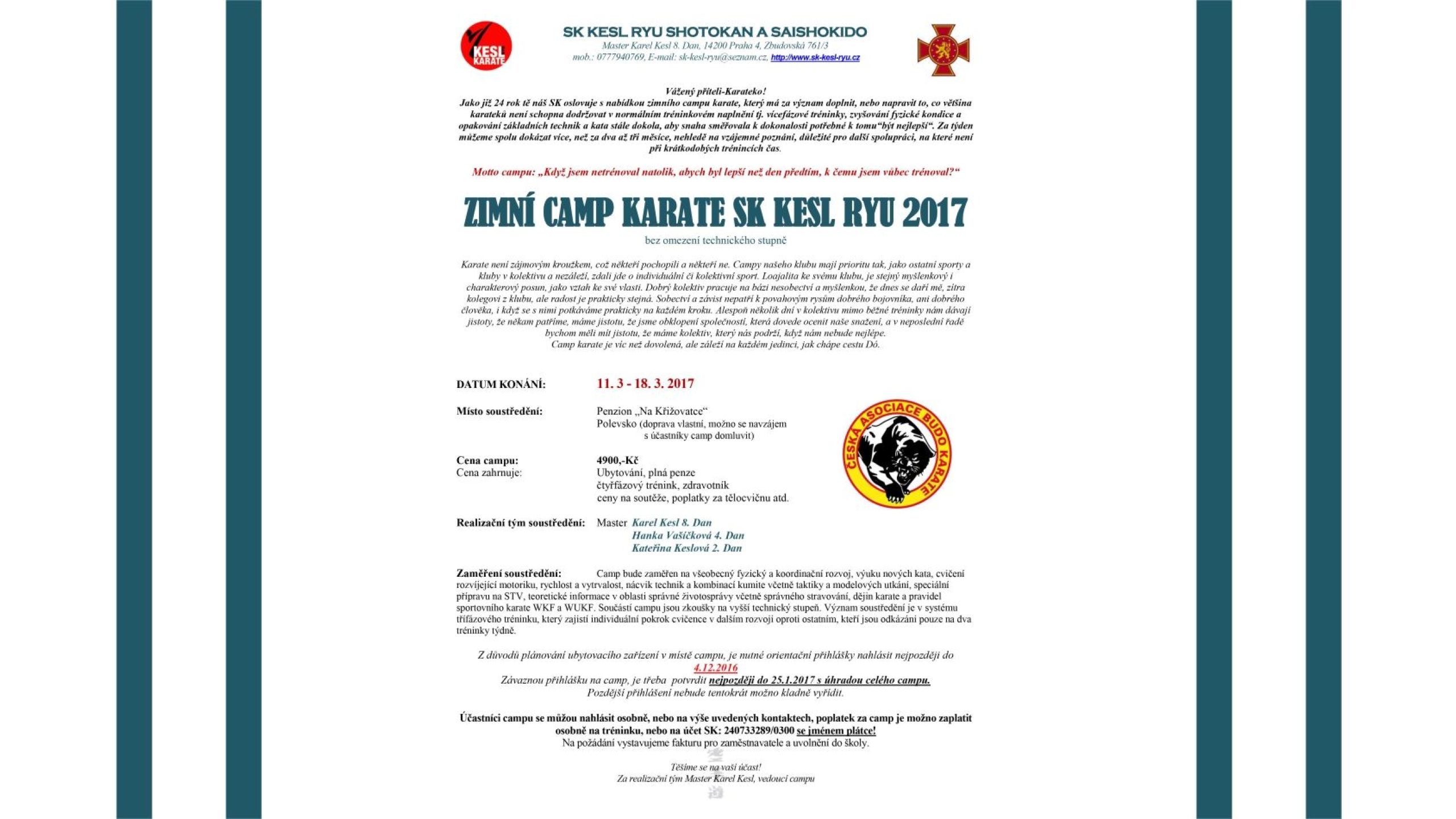 ZIMNÍ CAMP KARATE A SAISHOKIDO 2017